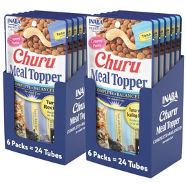 INABA Churu Meal Topper for Cats, Complete & Balanced, Creamy, Lickable Purée Cat Food Topper, 0.5 Ounce Tube, 48 Tubes (4 per Pack), 2 Flavor Variety Pack