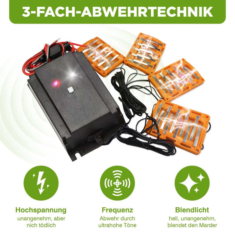 ISOTRONIC ISOTRONIC 3in1 Marderabwehr Blitz | mit Hochspannung, Blitzlichtfunktion, Hochfrequenz
