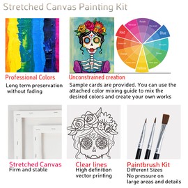 VALLSIP 2 Pack Paint and Sip Canvas Painting Kit Pre Drawn Canvas for Painting for adults Stretched Canvas Couples Games Date Night Anniversary Gifts Paint Party Supplies Favor Day of the Dead (8x10)