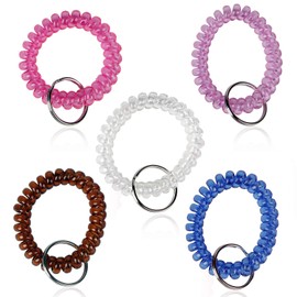 BIHRTC Pack Of 5 Colorful Spring Spiral Coil Keychain Bracelets Stretchy Key Chain Bracelet Wrist Band Key Ring Holder Wrist Random Color