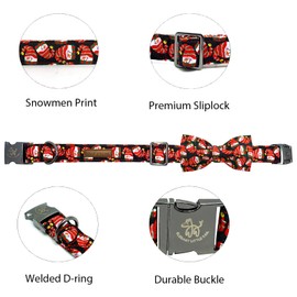 Elegant little tail Christmas Dog Collar, Snowmen Print Pet Collar, Dog Collar with Bow, Dog Collar, Puppy Collar, Adjustable Dog Collar for X-Small Dog