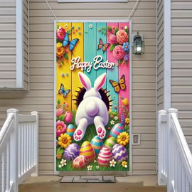 Starlit Patio Vibrant Easter Bunny Door Cover Banner 70.8 x 35.4 inches Polyester Fabric Machine Washable