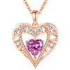 GEMMANCE 5 Heart Crystal Pendant Necklace - 925 Sterling Silver Chain - 18K Rose Gold Plated - Fuchsia Pink - 18”+2” Birthstone Jewelry for Women - Gifts for Birthday, Christmas