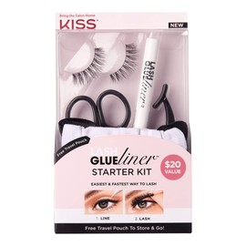 KISS Lash GLUEliner Starter Kit, Felt-Tip Eyelash Adhesive, Clear Matte Finish, Foolproof Application, Includes GLUEliner (0.5mL), Applicator, Scissors, Travel Pouch, & 1 Pair of Fake Eyelashes