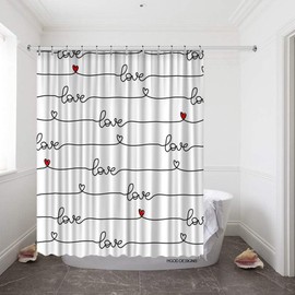 HGOD DESIGNS Love Shower Curtain Set with 12 Hooks Valentine's Day Love Pattern Design Bath Curtains Shower Curtain Size 60"X72"