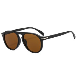 Long Keeper Retro Round Sunglasses for Women Men 70s Aviation Vintage Circle Sunglasses Trendy Oval Round Shades Pilot Sun Glasses UV400 Protection (Black Frame - Brown Lens)