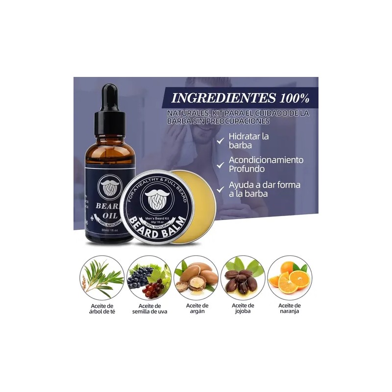 Kit Para Barba De 8 Piezas Con Aceite, Bálsamo Y