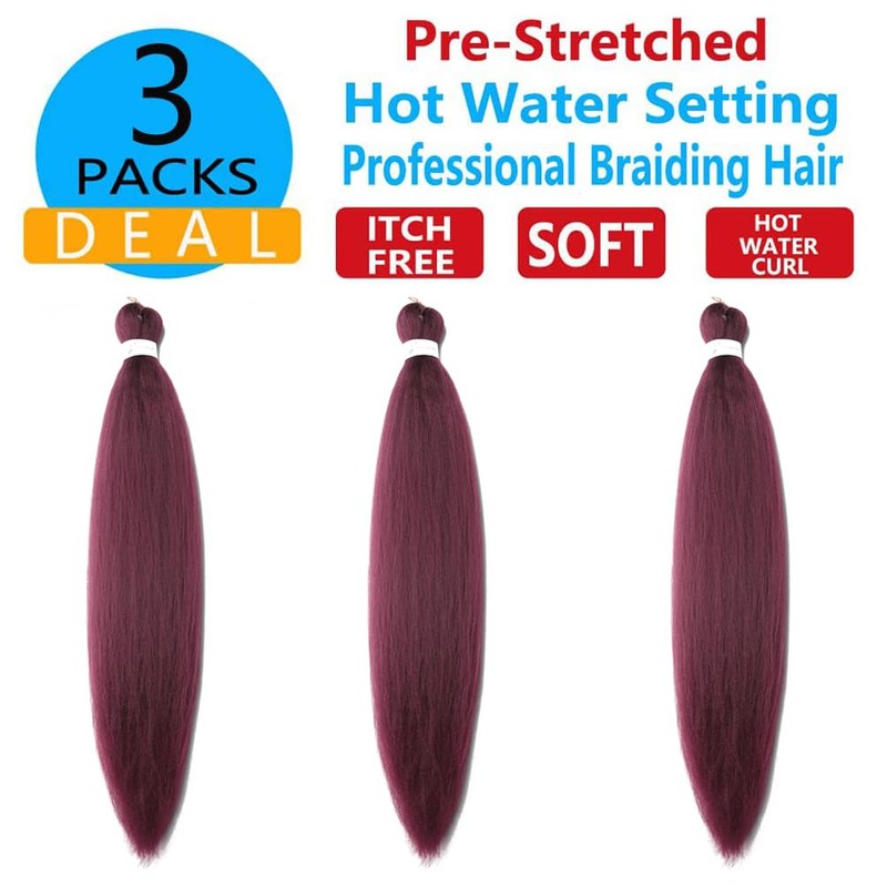 Xiaofeng Prestretched Braiding Hair Extensions Wine Red Yaki Texture Braid