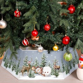 Realspring Christmas Tree Collar Elk Snowman Christmas Tree Skirt Christmas Tree Stand Base Cover Christmas Tree Mat Box for Christmas Xmas Tree Decorations Holiday Party 31.4 Inch