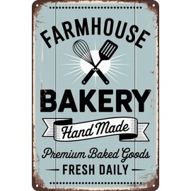 Vintage Metal Tin Sign Farmhouse Bakery Handmade Premium Baked Goods Fresh Daily Funny Retro Wall Art Decor Plaque for Home Kitchen Cafe Bar Farmhouse 8x12 Inch