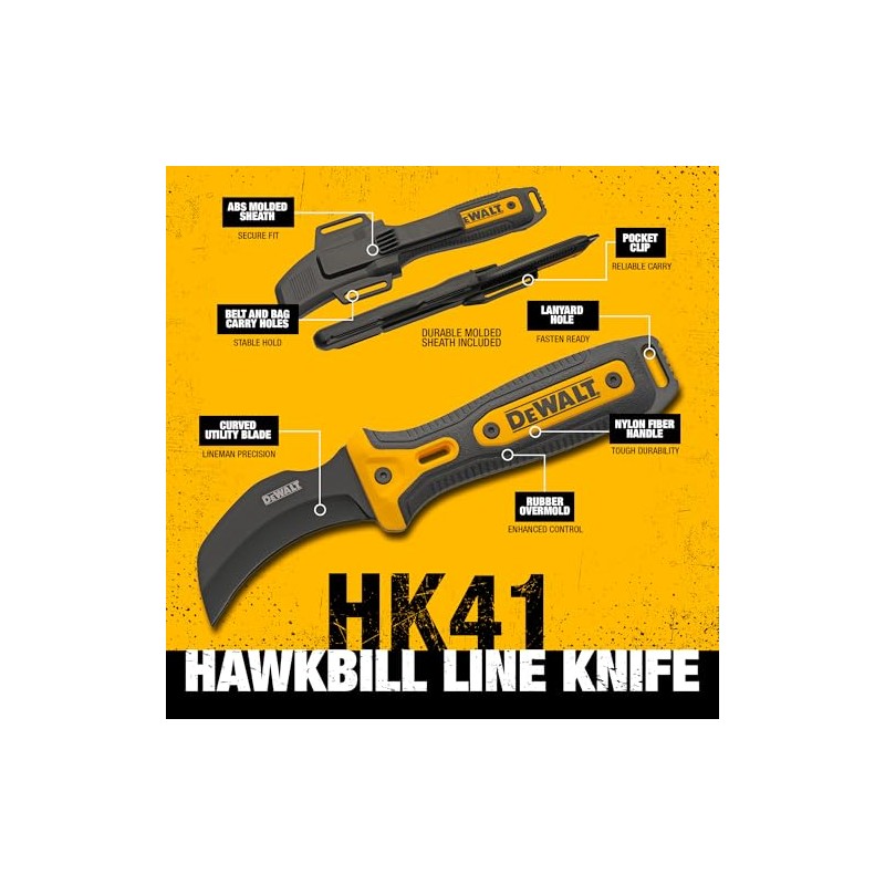 DEWALT Hawkbill Line Knife – Fixed Blade Cable Stripping Knife