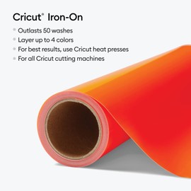Cricut 3.6m (12ft) Neon Orange Iron-On Transfer Heat Transfer Vinyl Roll (HTV) for Cutting Machine Use - Neon Orange - 2009553