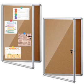 Blulu 2 Set Enclosed Bulletin Boards Lockable Noticeboard Windproof Outdoor Cork Display Wall Case with Locking Door for School Office Notices(Burlywood, 24 x 36 Inch)