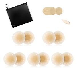 FHTECO Cakes Nipple Cover Silicone Self Adhesive Bra Breathable Sticky Bras Water-Proof Reusable Backless Invisible Bra (S, 5, 3#Cream)