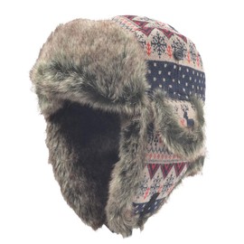 Russian Ushanka Cossack Trooper Trapper Aviator Hat Fur Lined Earflap Winter Cap with Chin Strap (Red/M)