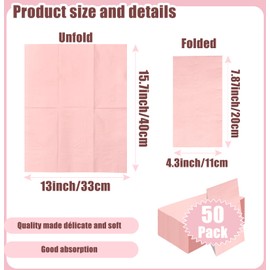 50 Pieces 3-ply Light Pink Paper Napkins 13 x 15.7 Inches Guest Towels Disposable Bathroom Paper Hand Towels for Bathroom Kitchen Wedding Birthday Party Disposable Napkins