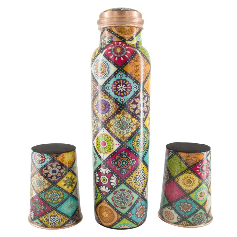 HealthGoodsIn Pure Copper Water Bottle with 2 Tumblers Set, Eco-Friendly,
