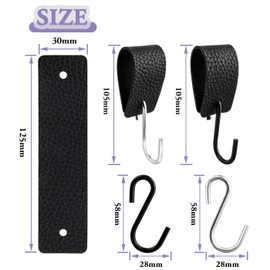 Treki Leather S Hooks for Hanging, 10 Pcs S Hanger Hooks Multifunctional Stainless Steel Leather Hook for Hanging Coats Cups Towels Pots Bags (Silver & Black)