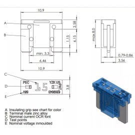 Flosser 10 Flosser 503805 5 Amp Low Profile Mini Fuses ATM-LP LMIN Type - Made in the EU