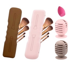 Paquete de 4 soportes de esponja para brochas de maquillaje, fundas de silicona para brochas de maquillaje, bolsa de viaje, soporte para licuadora de belleza, soporte de secado con succión