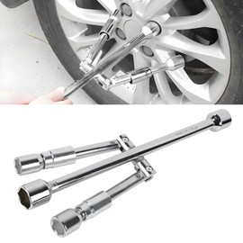 Hbxdeco Folding Lug Wrench 4 Way, 14-Inch Foldable 4 Way Cross Lug Nut Removal Tool, Tire Lug Nut Wrench with 17/19mm and 21/23mm Sockets, Tire Changing Kit for Car Wheel Lug Nuts