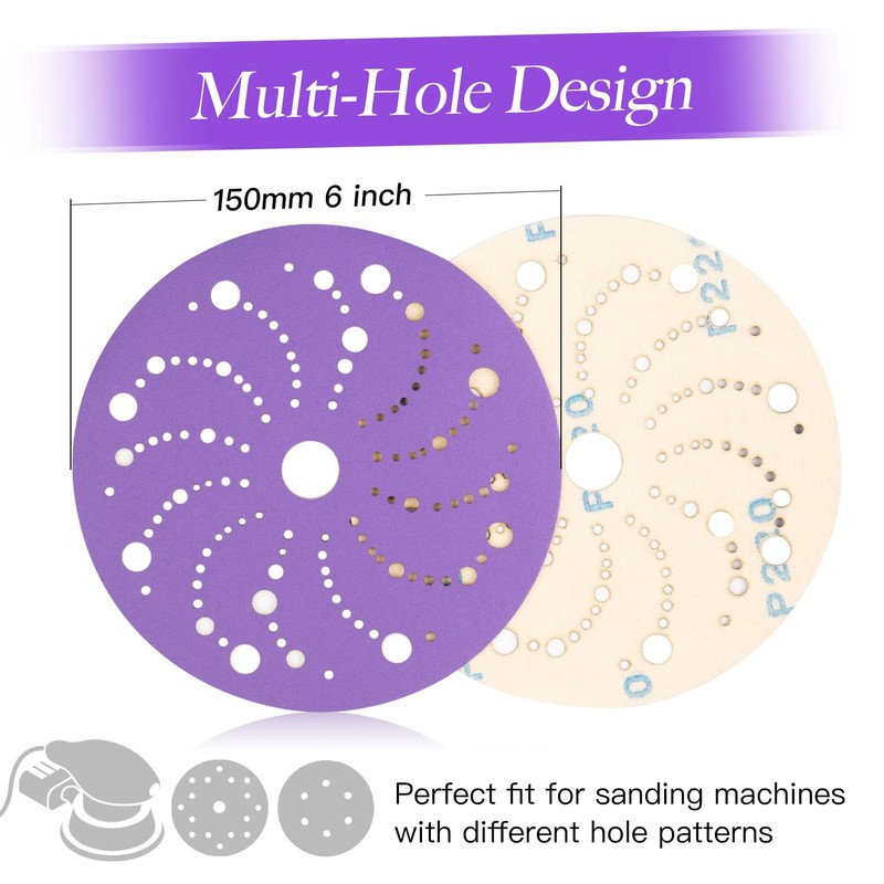 150mm Sanding Disc 50PCS Clean Sanding Disc, 400 Grit Multi-Hole