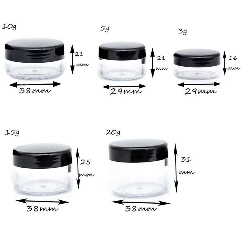ZEJIA 10pcs Sample Containers with Screw Lids,5 Size 3/5/10/15/20 Gram