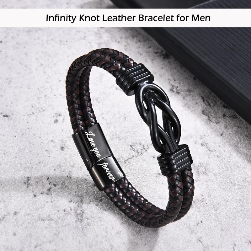 ITESSY Gifts for Husband, Infinity Knot Brown Braided Leather Stainless