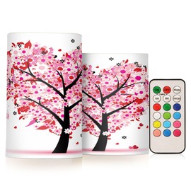 ALAZA Valentines Day Heart Floral Tree Flickering Flameless Candles Battery Operated with Remote Timer,Tea Light Candles LED Pillar Votive Candles Set of 2 for Outdoor Indoor Decorations
