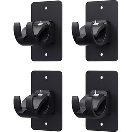 4 Pieces Self Adhesive Curtain Rod Bracket, Universal Plastic Curtain Rod Holders, No Drill Curtain Rod Brackets Curtain Rod Hooks for Bathroom, Bedroom, Livingroom, Kitchen (Black)