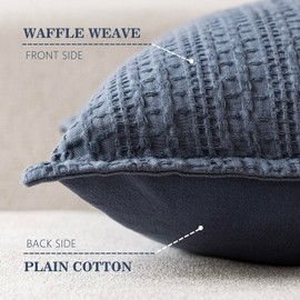 Foindtower Set of 2 Decorative Cotton Waffle Weave Throw Pillow Covers Euro Shams Cushion Covers Accent European Pillowcase for Bed Couch Sofa Bedroom Living Room Home Decor 20×20 Inch Blue