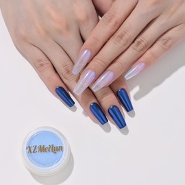 XZMeiLun Blue Pearl Chrome Nail Powder, Big-Capacity 2.5g Lridescent Aurora Powder Metallic Mirror Effect Pigment Pearl Glitter Dust Kit, Nail Art, Can mixed With Builder Gel Nail Polish For Use