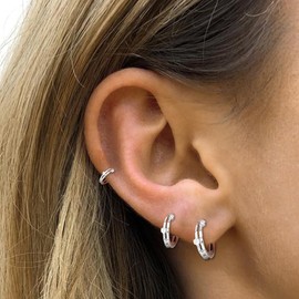 3 aretes de aro de plata de oro de 14 quilates para mujer, hipoalergénicos, juego de aretes de aro pequeños, pequeños, pequeños, gruesos, de 6 mm, 8 mm, 10 mm, minimalistas, Latón, Diamante de