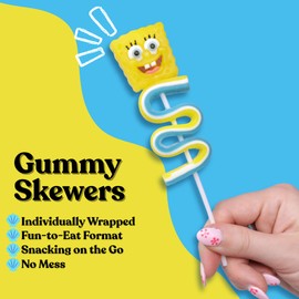 SpongeBob Gummy Skewers, Character and Sour Belt Gummies, Individually Wrapped Candy Gifts, 4 Count Box
