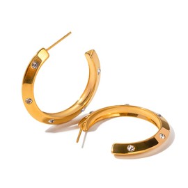 PANSTAR Lightweight HOOP Earrings for Women, 18K Gold Vermeil Plated C-shaped Hoop Earrings inset​ Cubic Zirconia, Fashion Jewelry with Charm (CZ)