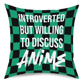 NGLIV Anime Decor, Introverted But Willing to Discuss Anime Room Decorative Throw Pillow Covers, Girls Anime Gifts Anime Lovers for Home Living Room Girl Women Bedroom Decoration Gifts Black