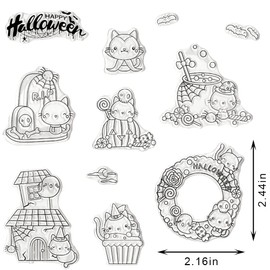 Sellos transparentes de Halloween para hacer tarjetas, dibujos animados de Halloween, gatos, sello transparente para decoración, álbumes de recortes, palabras de Halloween, sellos de goma transparente para tarjetas de papel, álbumes de fotos, suministros