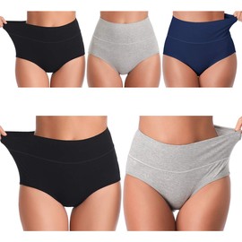 UMMISS 5 Pack Women’s Cotton Underwear High Waist Full Briefs Ladies Stretch Panties,Multi,XXL