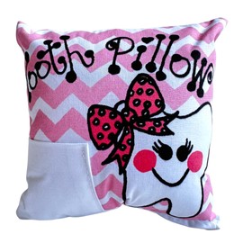 Bunnies and Bows Tooth Fairy Pillow with Tooth Fairy Dust and Poem - Tooth with Bow on Chevron Print (Pink)