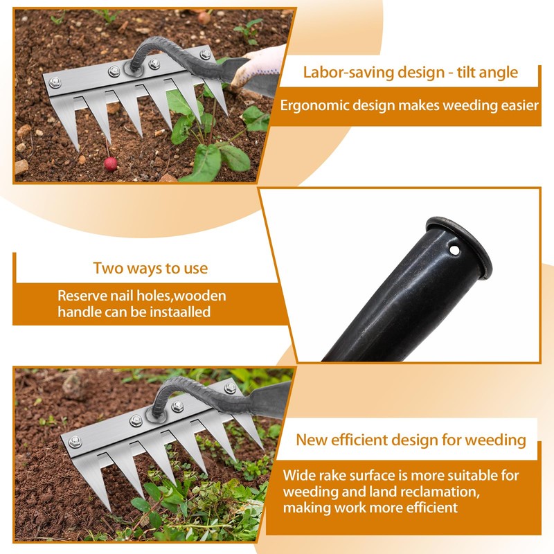 Garden Rake, Multi-Purpose Garden Weed Tool, Weed Hoe, Portable Weed
