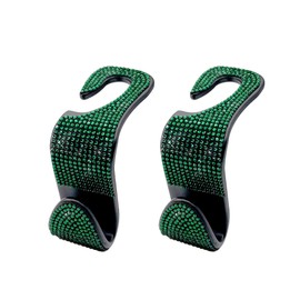 2 Pcs Car Seat Hooks Bling Crystal Headrest Hanger Hook, Auto Back Seat Hangers Rear Hook for Purse Handbag Clothes Grocery Bag Green