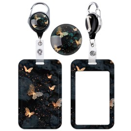 Golden Butterfly Badge Holder Retractable Clip for ID Card & Keys