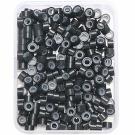 GOTDYA 5mm-300pcs Hair Extension Beads,Silicone Lined Micro Rings,I Tip MicroLink Weft Beads for Hair Extensions,Black