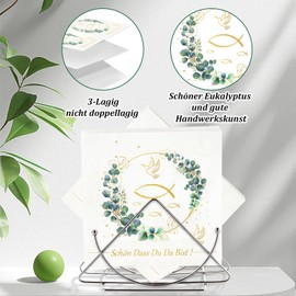Napkins Christening Eucalyptus, Pack of 36 Communion Napkins Eucalyptus Green Schön Dass Du Da Bist Napkins Confirmation Boy Girl Christening Decoration Confirmation First Communion Table Decoration