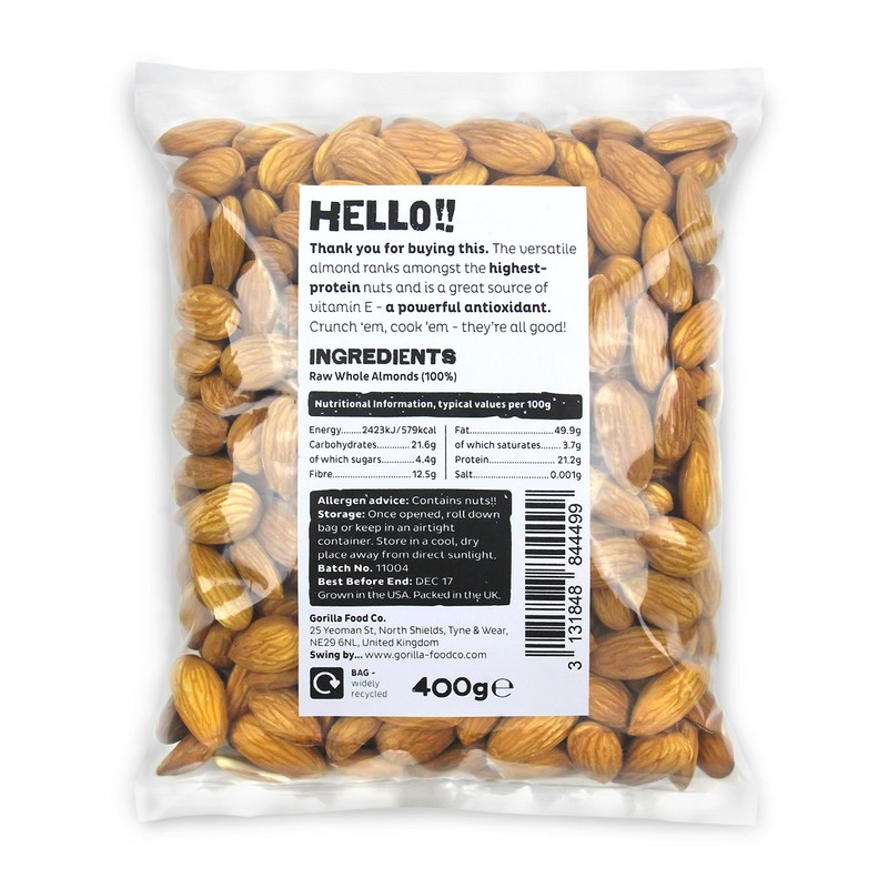 Gorilla Food Co. Natural Almonds Whole Raw - 400g