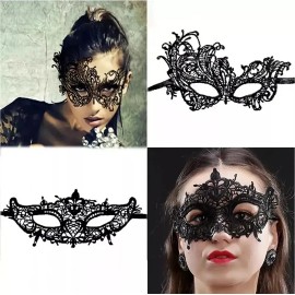 6pcs Máscara Para Mujer Encaje Carnaval Mardi Gras Disfraz Negro Calavera