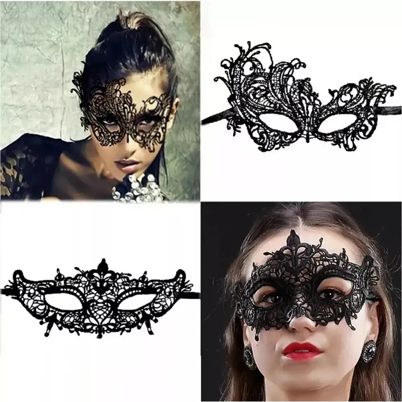 6pcs Máscara Para Mujer Encaje Carnaval Mardi Gras Disfraz Negro