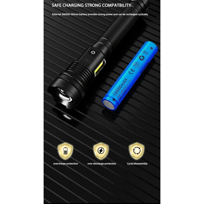 Aeternam Rechargeable Tac Flashlight, 1000+ LMS, Zoomable, LED, USB, IP65,