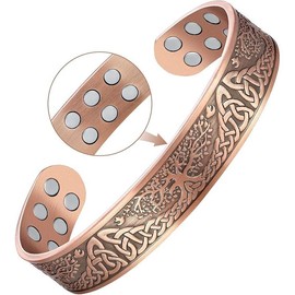 Pure Copper Bracelet for Men Women, Ultra Strength Magnetic Cuff Bangle for Men Women with 3500 Gauss Neodymium Magnets, 99.99% Copper Life Tree Jewelry, Adjustable - Style: 18X Copper Life Tree, Item Displ: 6.97 Inches