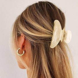 CAKURE Pink Hair Clips Medium Cute Claw Clips Hair Accessories for Women（Pack of 2） (b-champagne&royal blue)